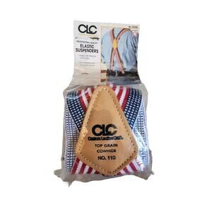 Custom Leather Craft CLC Top Grain Cowhide America USA Flag Clip Suspenders